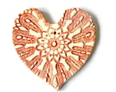 Rustic Red Ceramic Heart Ornament, Decorated with Vintage Lace, Summer Fashion