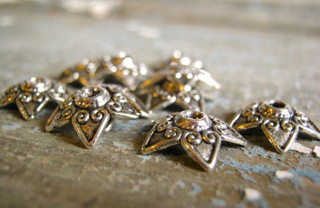 SALE - silver tone bead caps  12mm (6)