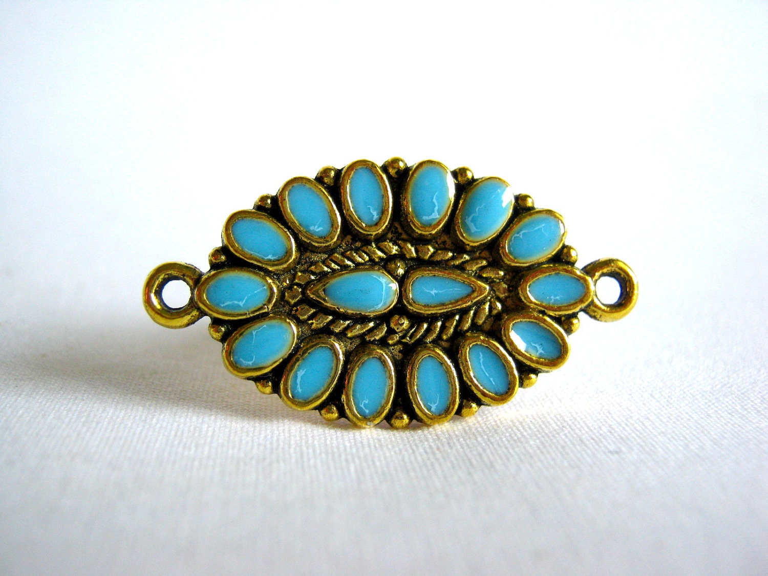 connector - gold tone with turquoise enamel 32mm (1)