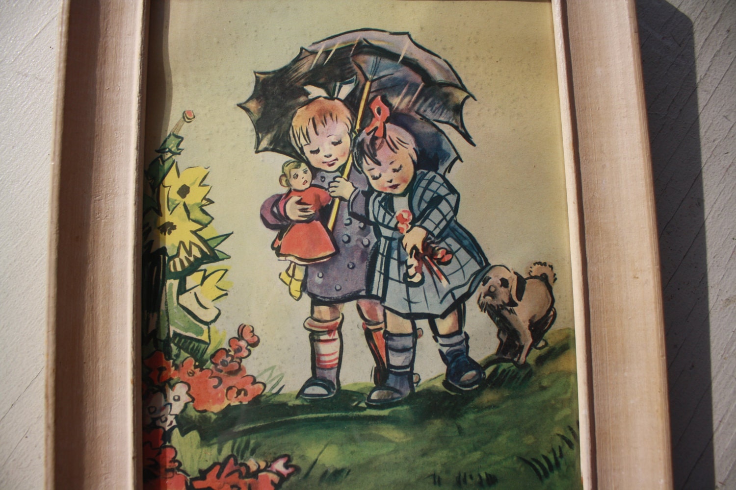 Vintage Framed Print Girls On A Rainy Day
