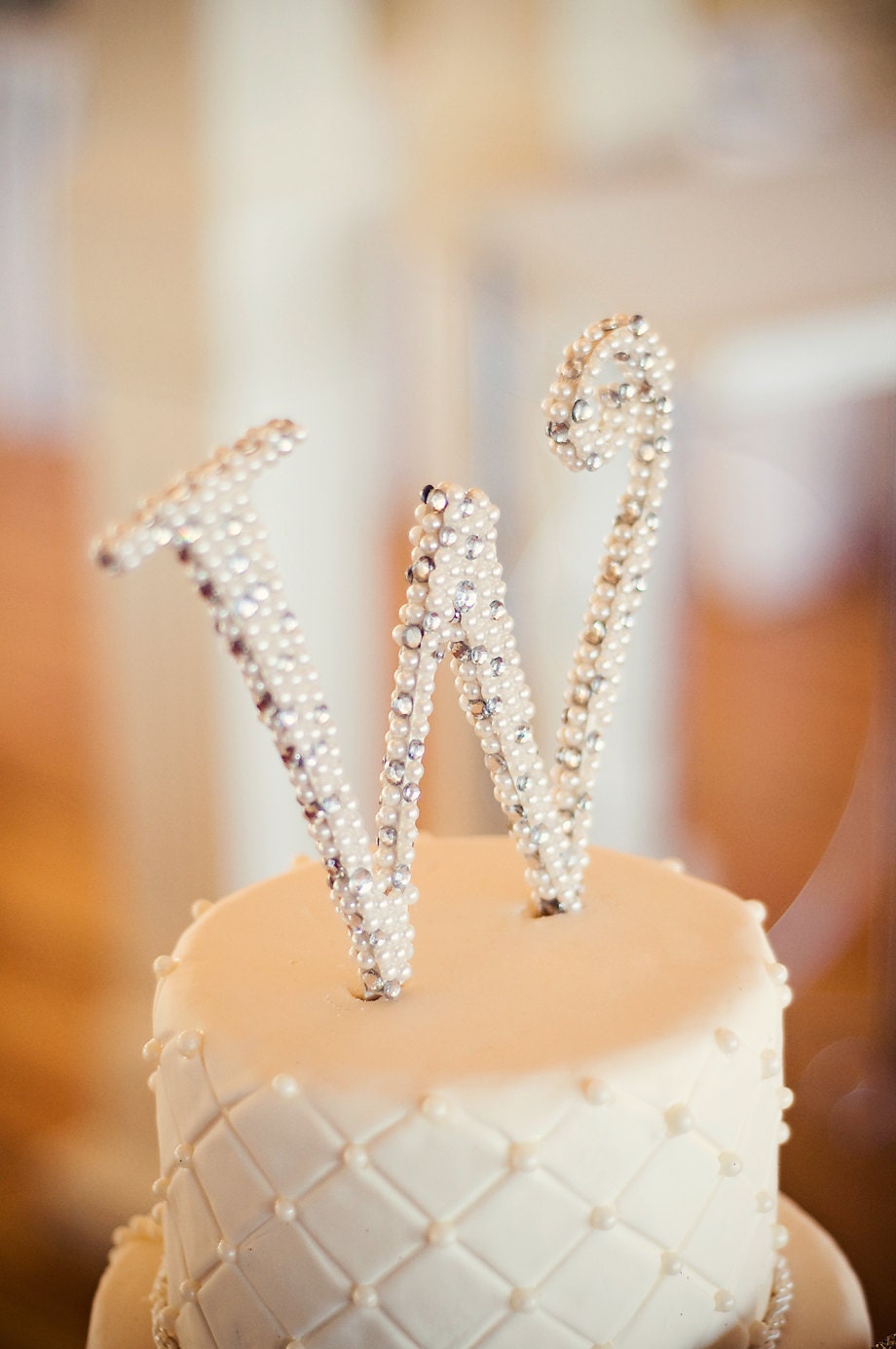 6 inch Pearl and Rhinestone Monogram Cake Topper