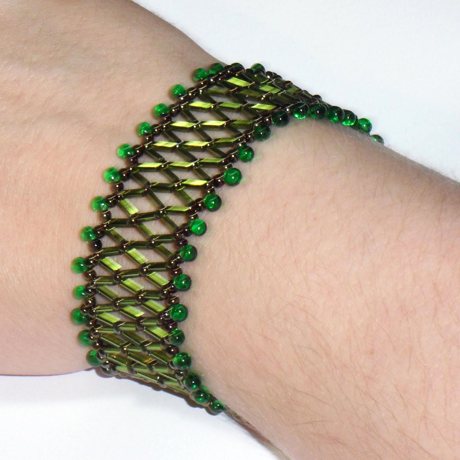 Lime Green & Bronze Netted Bracelet
