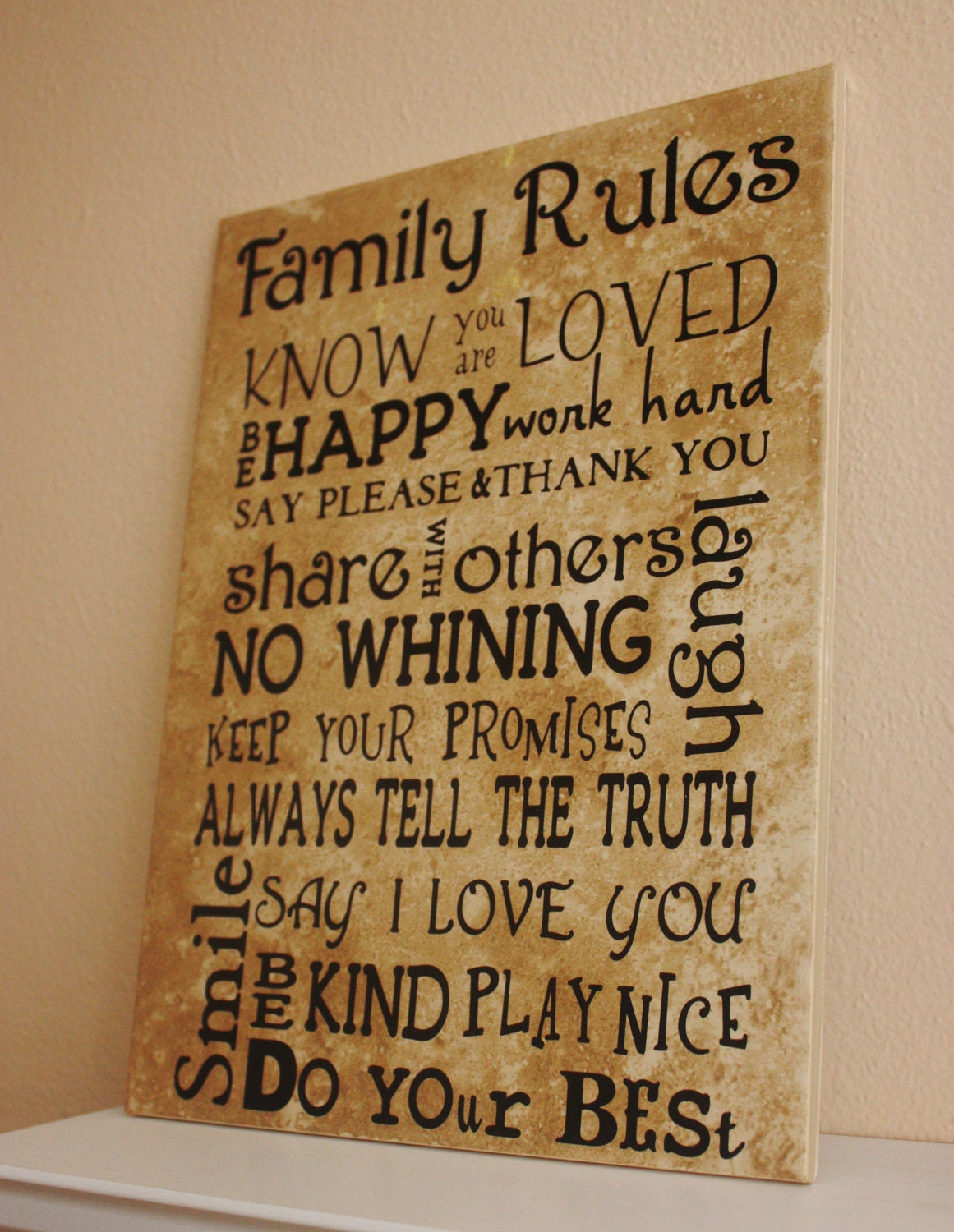 RESERVED for raylovesaladdin - Word Art, Family Rules Decorative Tile - Word Collage - Typography