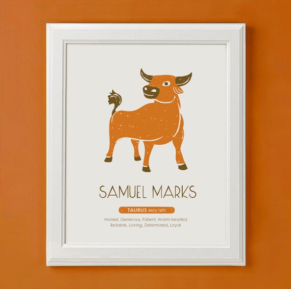 Taurus - Personalized Zodiac Art Print for Nursery or Children's Room Decor