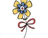 100% PC Recycled FLOWER Card & Envelope Retro Flower Design For Spring Modern Primary Colors Mustard Yellow Red and Blue