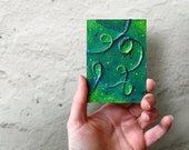 Green Fridge Magnet, Mixed Media Collage Stocking Stuffer, Locker Accessories, Refrigerator Magnet, Kitchen Magnet, Abstract Painting, ACEO