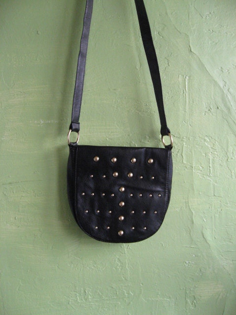 vtg 80s gold studded black purse