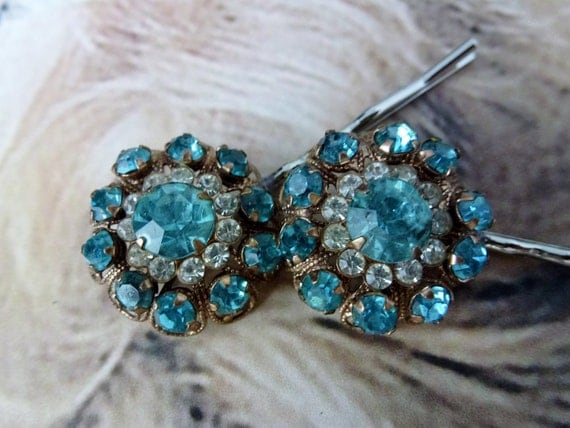 Hold Angela Unique Vintage Bridal Turquoise Blue Bobby Pins