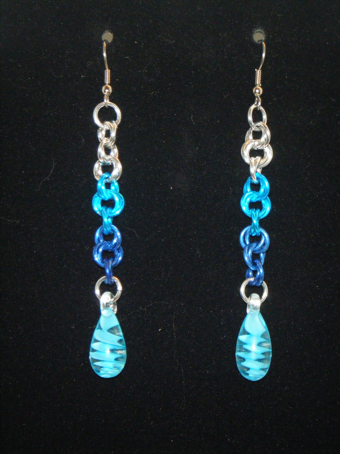Blue Glass Focal Bead Chainmaille Earrings