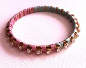 GORGEOUS Yarn & Rhinestone Bangle - metal, crochet and bling - One of a kind