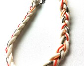 SALE - Cream Friendship Necklace w/ copper gunmetal rocker chain.. orange, peach, tangerine, army green yarn