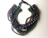 Miley LUXE Mixed Chain & Stone Bracelet - One-of-a-Kind, Adjustable - Gunmetal with bright pink, blue and green crystal rhinestones - SALE
