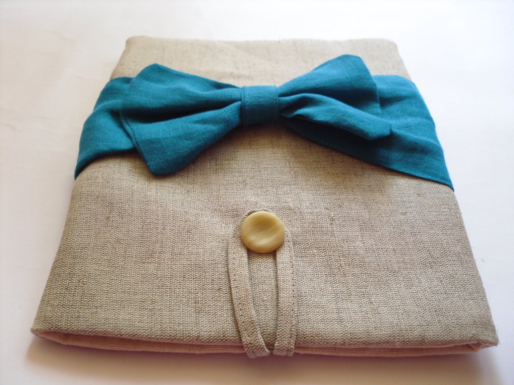 MacBook Air cover 11 / 13 inches , MacBook Air case / sleeve Natural canvas, Bow Blue teal color