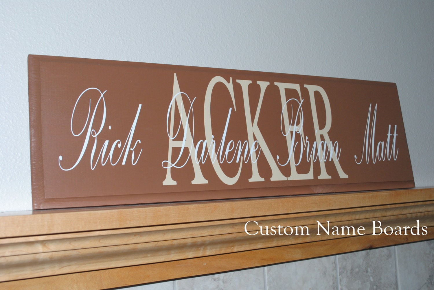 Custom Name Board Sandy Brown/Tusk/White - Family Last Name, First Names
