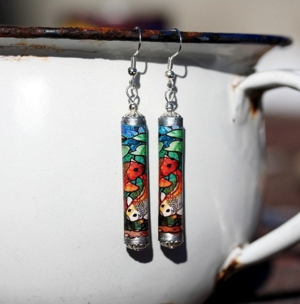 Koi Earrings Japanese Earrings Japanese Koi Recycled Koi Jewelry Gift for Koi Fish Collector Japan Goldfish Pond