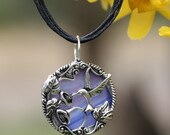 Hummingbird Pendant Amethyst Violet Blue Stained Glass Necklace Included Custom Length Multi-Strand Black Rope Hummingbird Gift