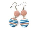 Round Dangle Earrings - Peach and Turquoise Stripes