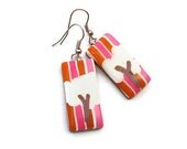 Tree Earrings Dangles -  Hot pink and Orange Candy Stripes