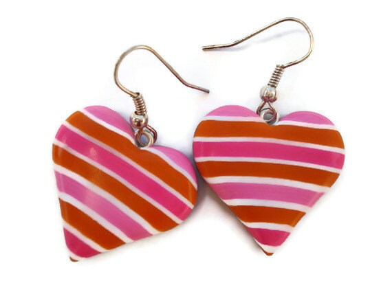 Heart drop earrings  Hot pink and Orange Candy by KireinaJewellery |  Craft Juice