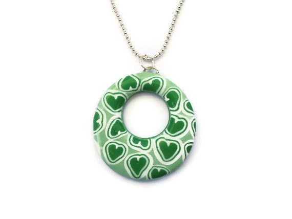 Round Pendant  Kawaii Mint Hearts by KireinaJewellery on Etsy |  Craft Juice :  kireina jewellery etsy necklaces jewelry