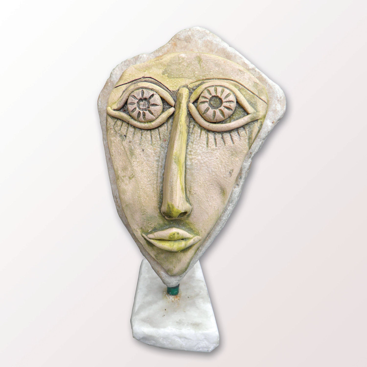 Ceramic Head, primitive art, primitive sculpture, primitive home decor, primitive sculpture of a head