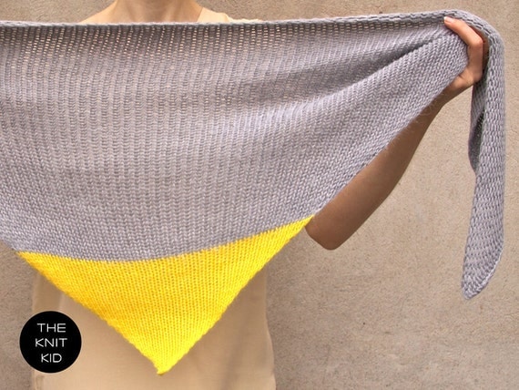 cashmere merino angora triangle scarf grey yellow the knit kid theknitkid