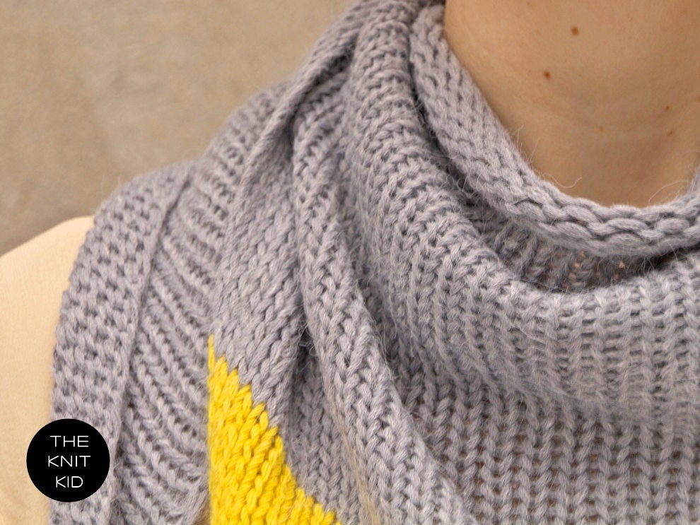 cashmere merino angora triangle scarf grey yellow the knit kid theknitkid