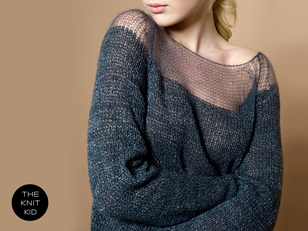 sweater bulky transparent mohair merino grey theknitkid