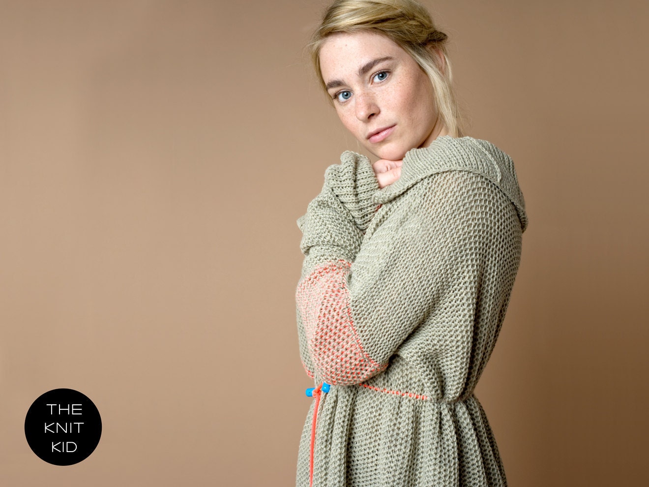 knit jacket coat greige beige grey neon coral turquoise merino bulky theknitkid