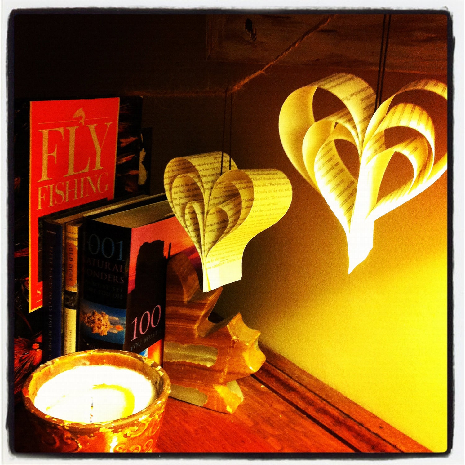 Rustic Heart Decor (8 Recycled Heart Ornaments on 6 foot Twine)