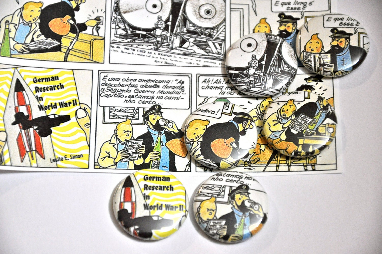 recycled comic book pin buttons, set of 6