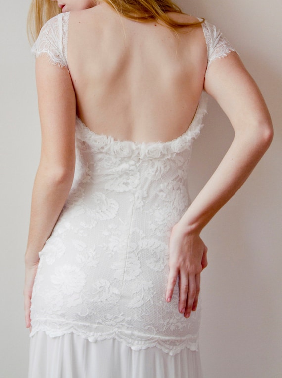 Beautiful low back French lace & silk chiffon wedding dress