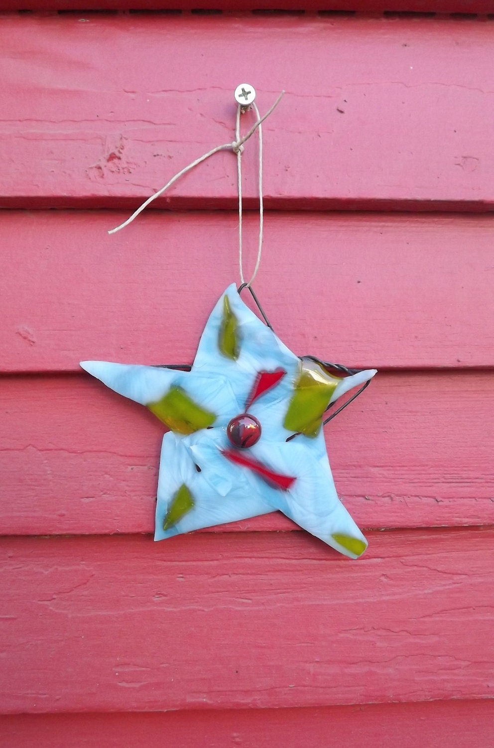 Blue fused glass star Christmas ornament