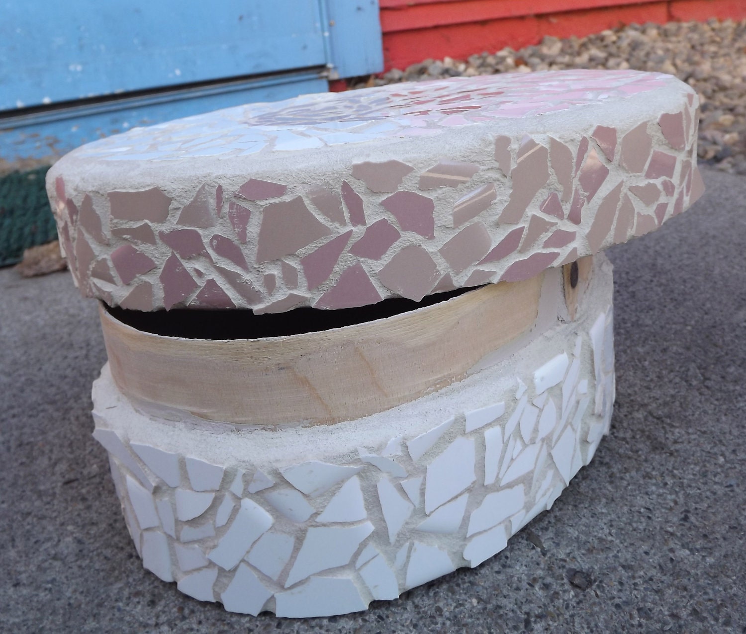 Oval Pink and White Mosaic Keepsake Box
