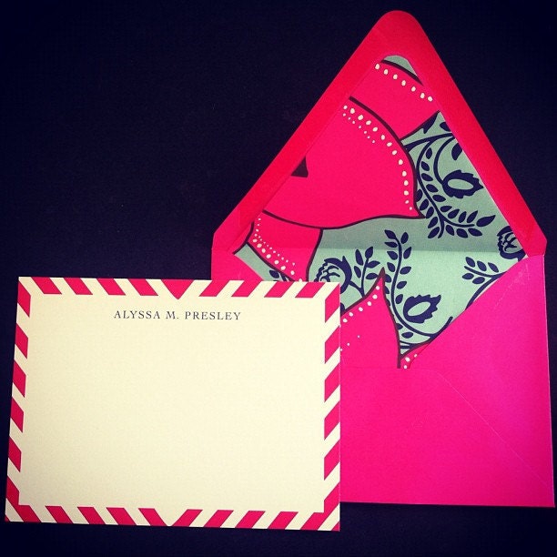Hot Pink Candy Stripe Custom Stationery