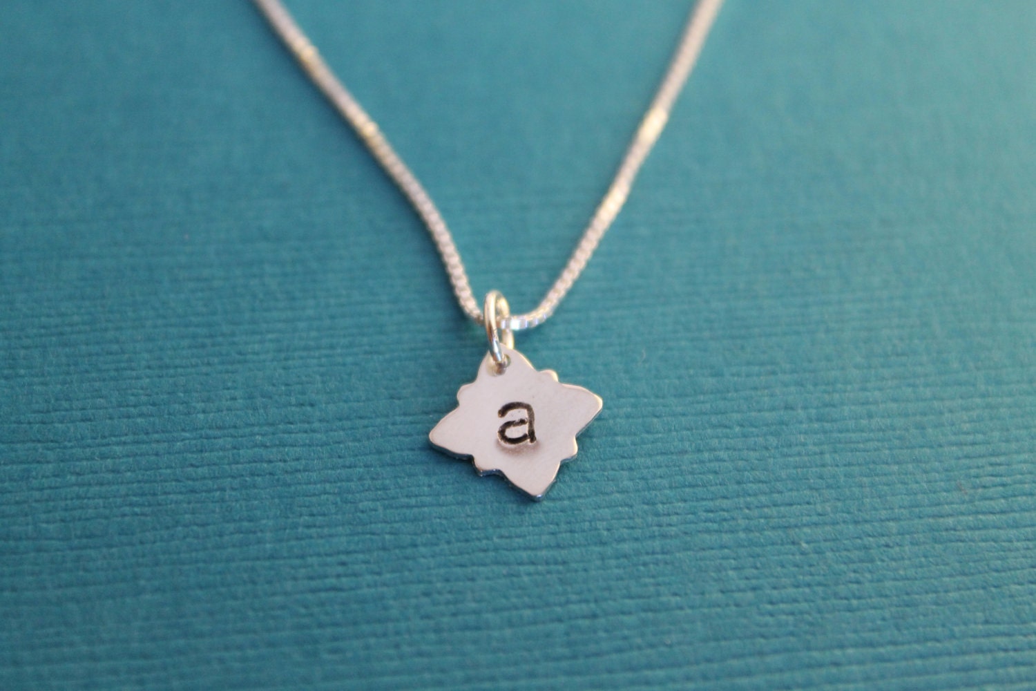 Custom Hand Stamped Initial Scalloped Diamond Charm Necklace
