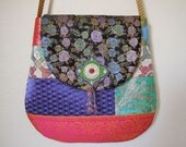 CROSS BODY MESSENGER Handmade From Colorful Fabrics in Silk / Brocade with Embroidered and Woven Patterns and a Beaded Tassel.