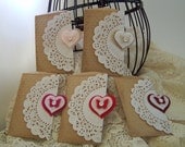 5 Vintage Inspired Embossed Wedding Favors - Kraft Envelope - Doily - Butterfly - Heart