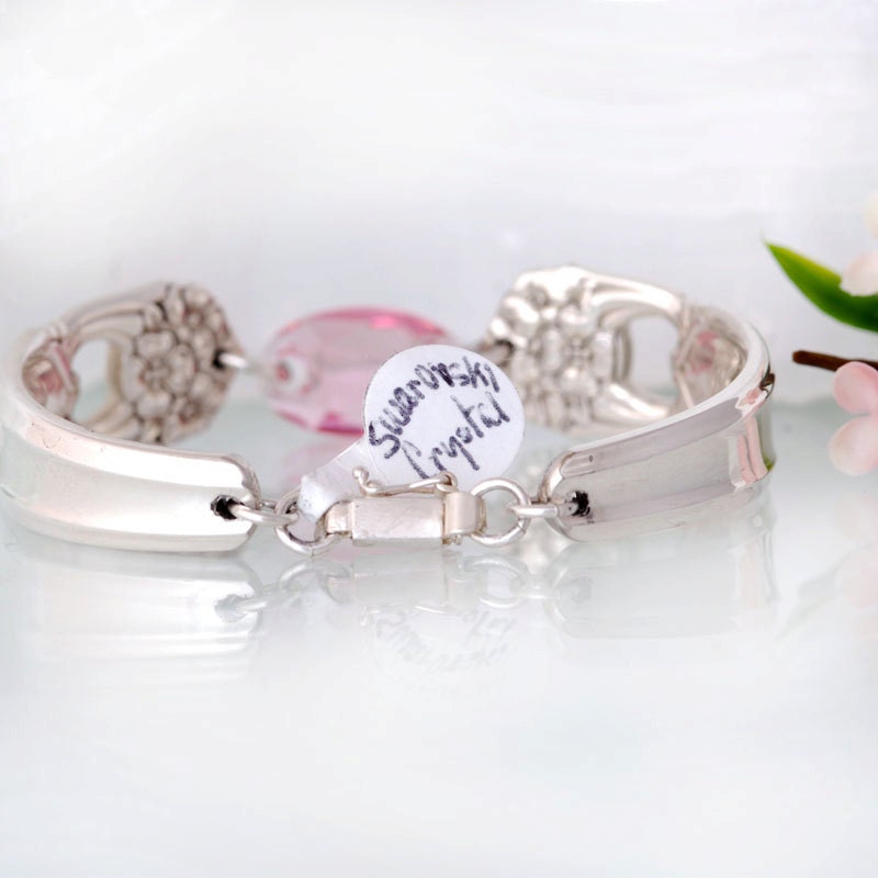 Silverware Bracelet - Spoon Bracelet - Eternally Yours Bracelet - Rose Crystal Bracelet - Vintage Spoon Bracelet (mf 098)