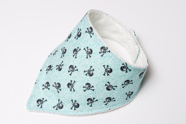 Baby Neckerchief Dribble Bib - Michael Miller Aye Aye Baby - Skulls