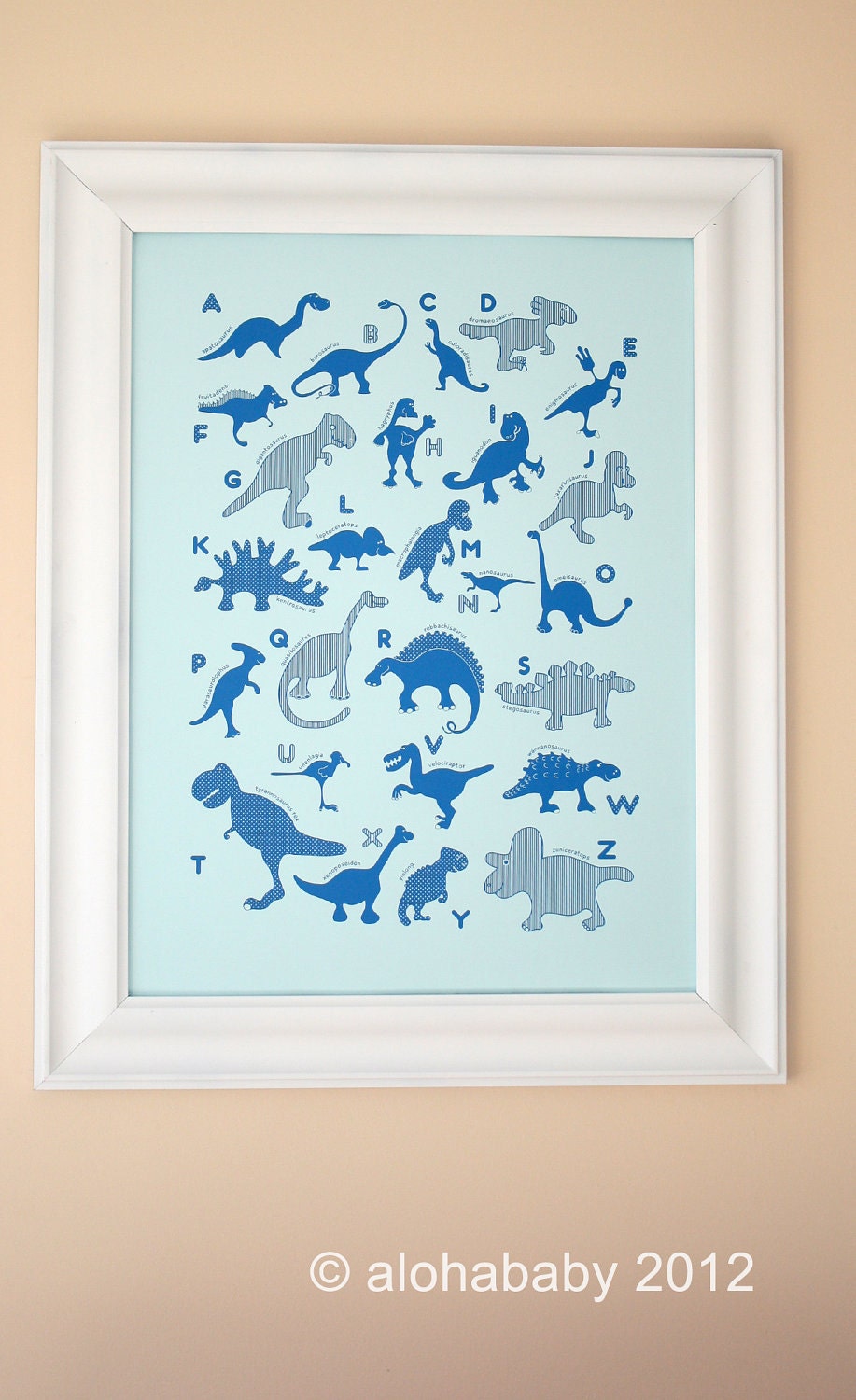 Dinosaur ABC poster, Blue, Alphabet poster, Kids Art Print