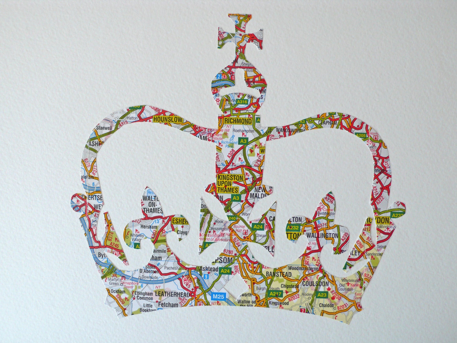 Crowning Glory for Queen Elizabeths 60 years on the throne - Made in Britain from a vintage map - SewPaperArt
