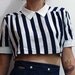 Vintage Top Navy Blue and White 80s