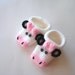 crochet baby shoes, pink white baby shoes, cow Baby Booties slippers, animals crochet baby shoes booties 0 - 12 months, knitted slippers