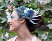 Fall Wedding Birdcage Veil with Bridal Peacock Feather Fascinator