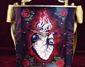 Vintage-Style Gothic Memento Mori Boudoir Clock, "Burning Heart"