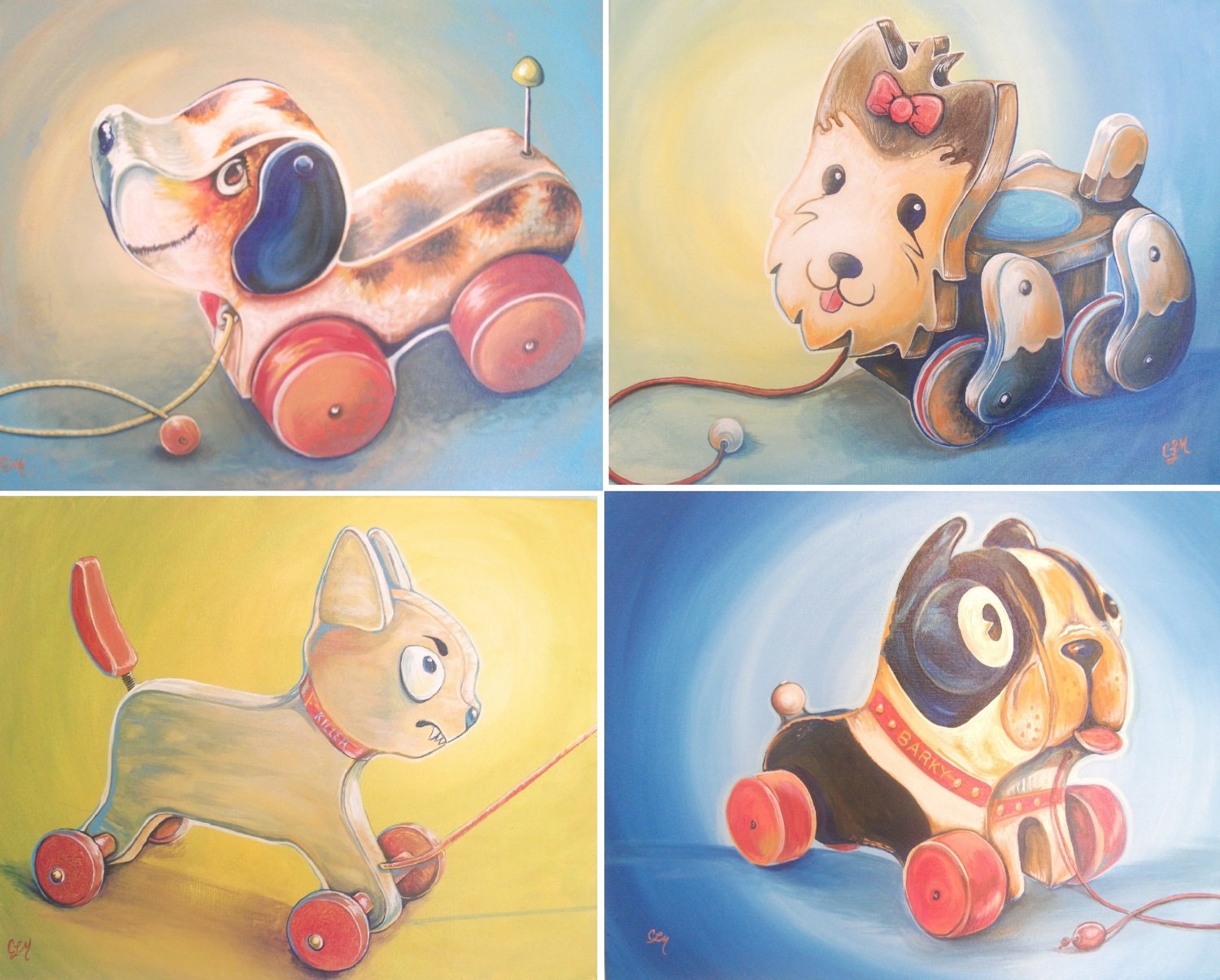 Your Dog as a Vintage Pulltoy - Custom Pet Portrait 16 x 20
