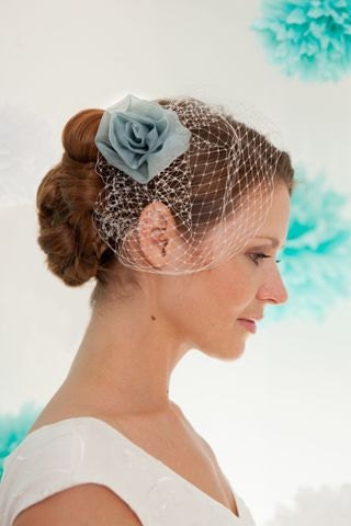 Bridal headpiece, wedding hair accessories, fascinator with a rose in powder- blue silk organza, made by noni - mode