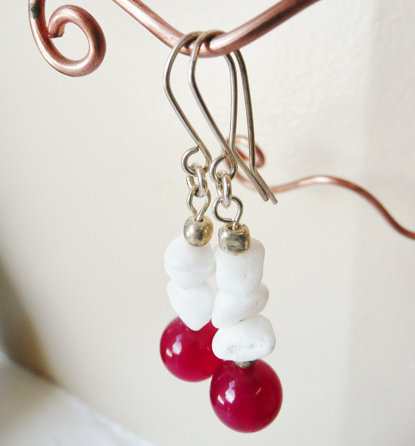 White Chip, and Pink Bead Earrings