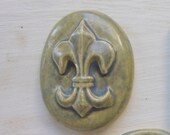 Fleur de Lis Khaki Color Porcelain Cabachon  Pendant Hand Made Wearable Art